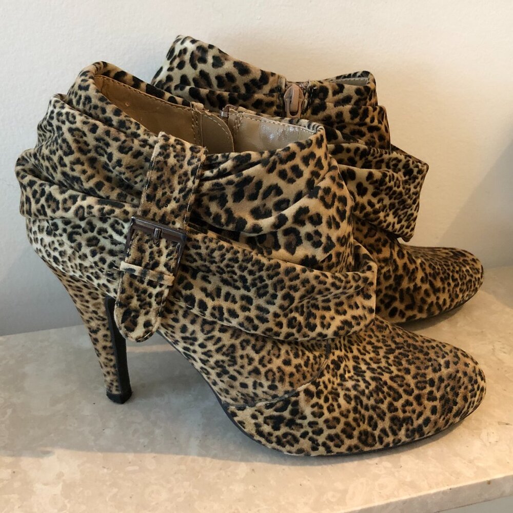 Leopard Style Soft Fabric Ankle Heeled booties - Size 8